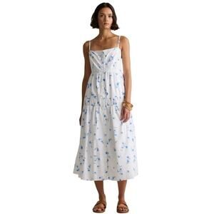 New Quince Womens Romantic Stems Floral Sleeveless Maxi Dress Organic Cotton XS